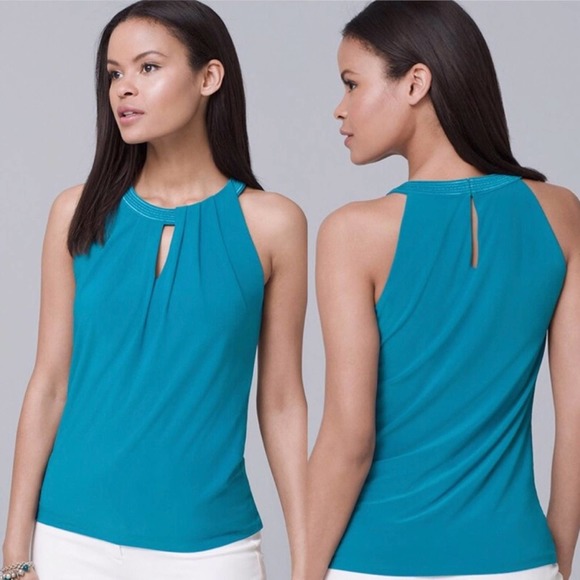 White House Black Market Tops - White House Black Market Teal Pleated Halter Top